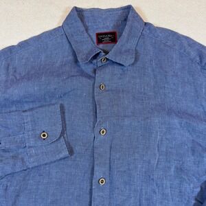 UNTUCKit Mens Linen Shirt Blue Long Sleeve Button Down Wrinkle Resistant Large